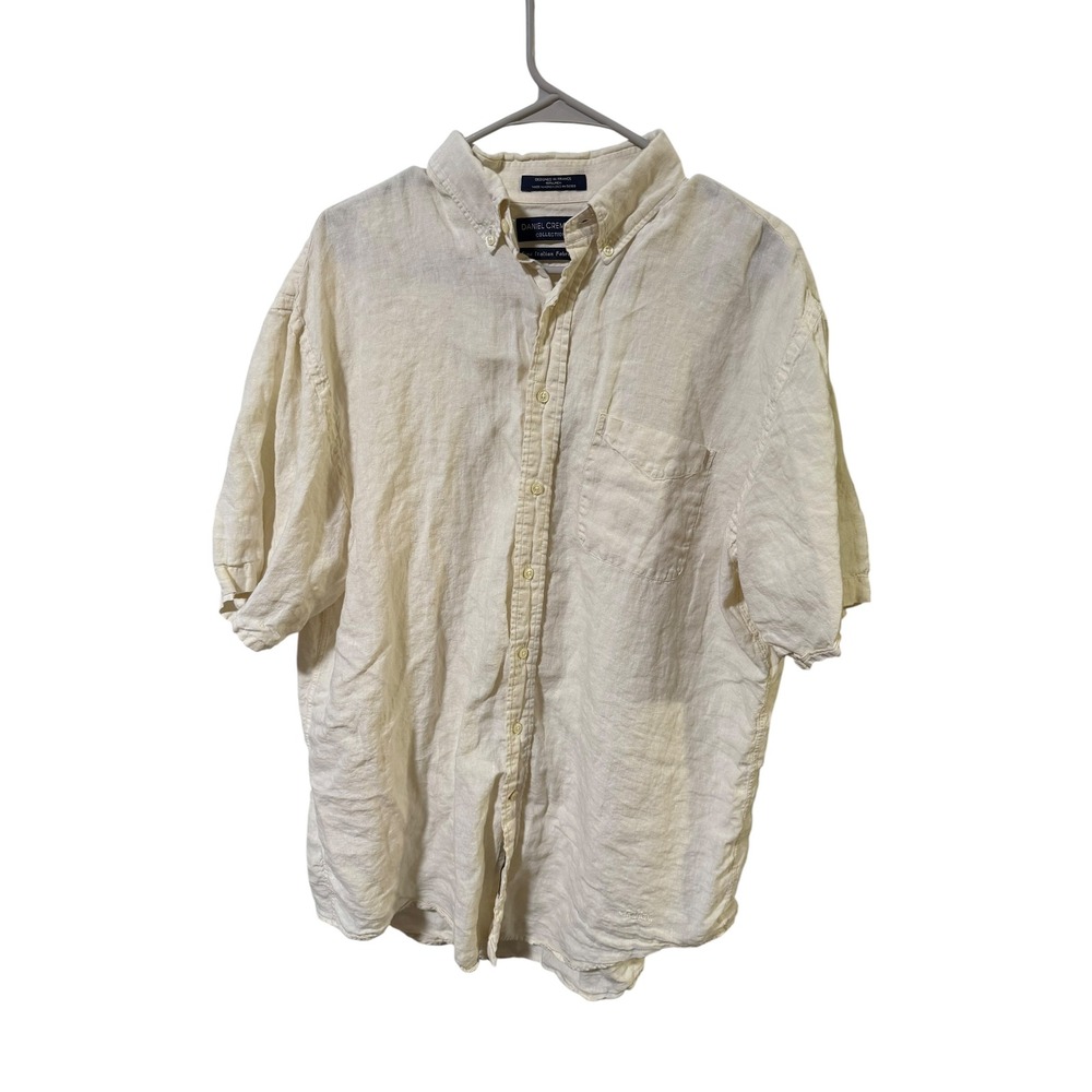 Daniel Cremieux Collection Size Large Linen Shirt Short Sleeve Cream